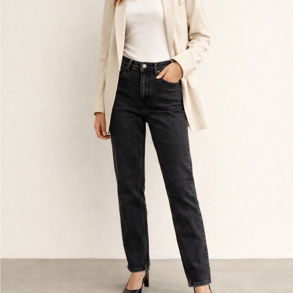 Everlane The Original Cheeky Jean Black Fade Straight Leg Cropped High Waist 28